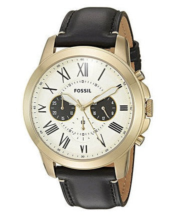 Fossil Grant Chronograph White Dial Black Leather Strap Watch for Men - FS5272