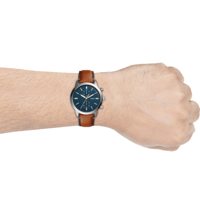 Fossil Townsman Chronograph Blue Dial Brown Leather Strap Watch for Men - FS5279