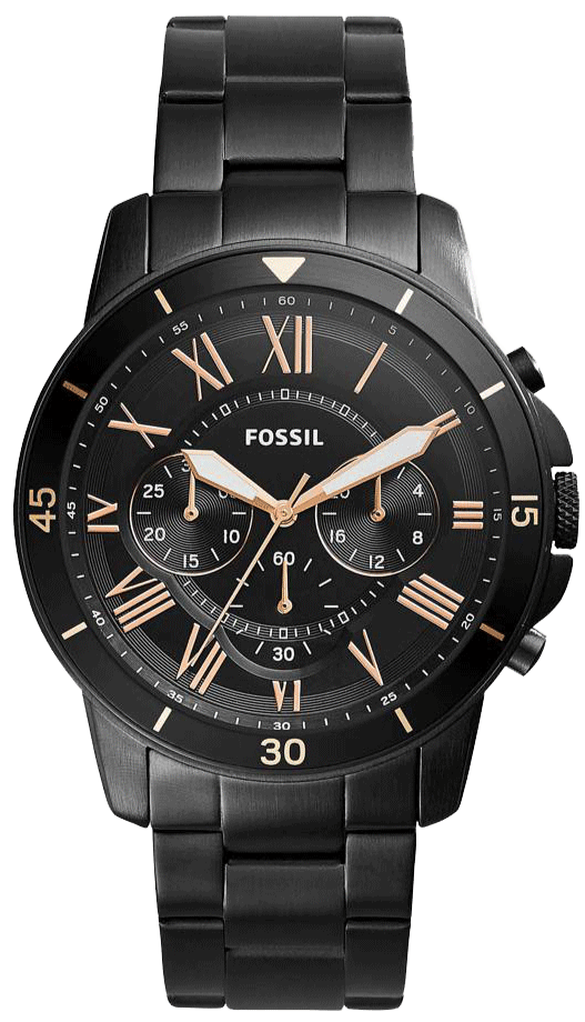 Fossil Grant Sport Chronograph Black Dial Black Steel Strap Watch for Men - FS5374