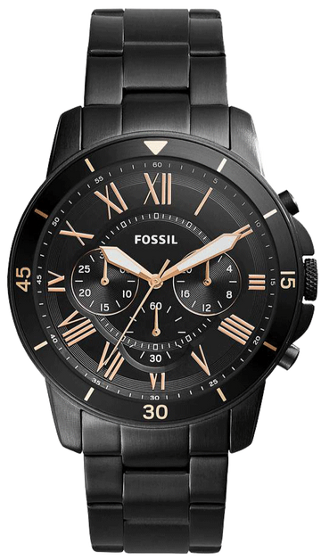 Fossil Grant Sport Chronograph Black Dial Black Steel Strap Watch for Men - FS5374