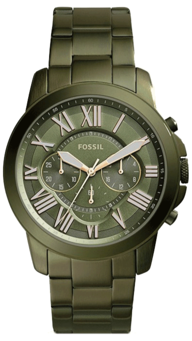 Fossil Grant Chronograph Olive Green Dial Green Steel Strap Watch for Men - FS5375