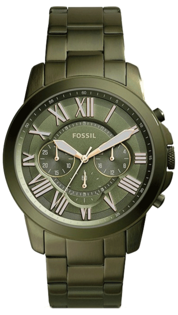 Fossil Grant Chronograph Olive Green Dial Green Steel Strap Watch for Men - FS5375