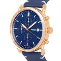 Fossil The Commuter Chronograph Blue Dial Blue Leather Strap Watch for Men - FS5404