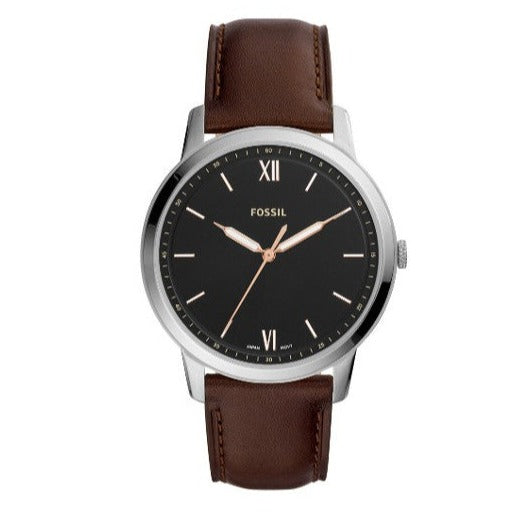 Fossil The Minimalist 3H Black Dial Brown Leather Strap Watch for Men - FS5464