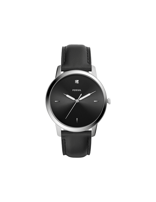 Fossil The Minimalist Carbon Series Black Dial Black Leather Strap Watch for Men - FS5497