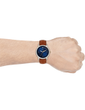 Fossil The Minimalist 3H Blue Dial Brown Leather Strap Watch for Men - FS5499