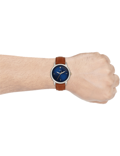 Fossil The Minimalist 3H Blue Dial Brown Leather Strap Watch for Men - FS5499