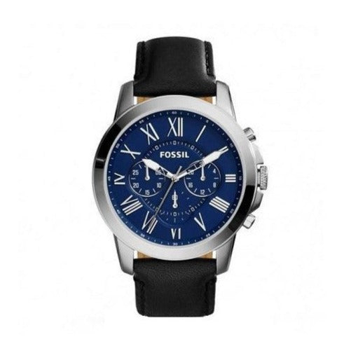 Fossil Grant Chronograph Blue Dial Black Leather Strap Watch for Men - FS4990