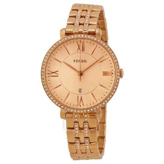 Fossil Jacqueline Rose Gold Dial Rose Gold Steel Strap Watch for Women - ES3546