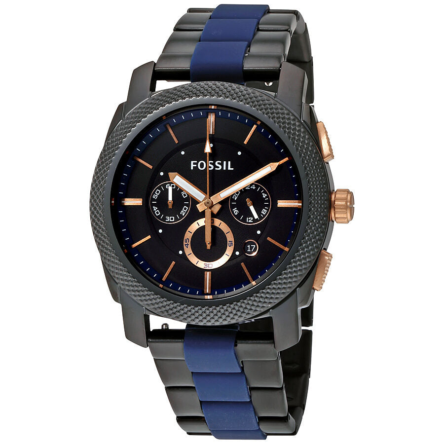 Fossil Machine Chronograph Black Dial Two Tone Steel Strap Watch for Men - FS5164