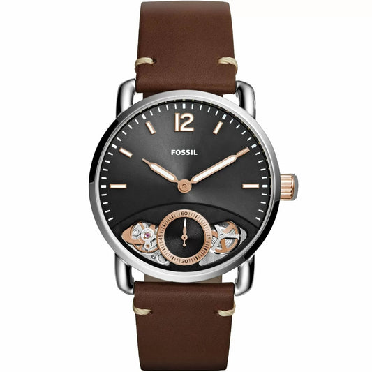 Fossil The Commuter Twist Black Dial Brown Leather Strap Watch for Men -  ME1165