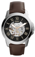 Fossil Grant Automatic Skeleton Black Dial Brown Leather Strap Watch for Men - ME3100