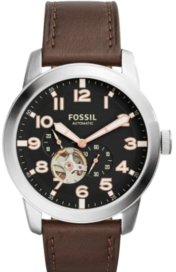 Fossil Pilot 54 Automatic Black Dial Brown Leather Strap Watch for Men - ME3118