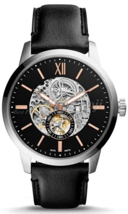 Fossil Townsman Skeleton Automatic Black Dial Black Leather Strap Watch for Men - ME3153