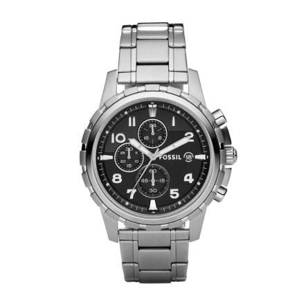 Fossil Dean Chronograph Black Dial Silver Steel Strap Watch for Men - FS4542