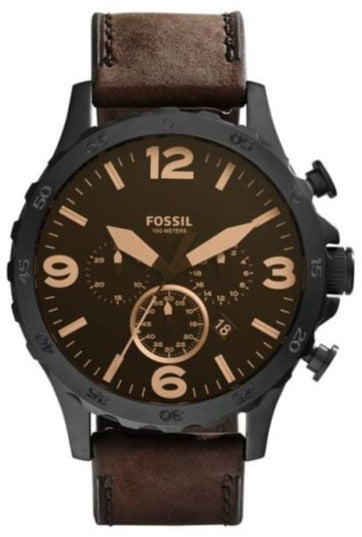 Fossil Nate Chronograph Brown Dial Brown Leather Strap Watch for Men - JR1487