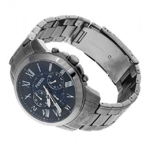 Fossil Grant Chronograph Blue Dial Grey Steel Strap Watch for Men - FS4831