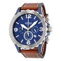 Fossil Nate Chronograph Blue Dial Brown Leather Strap Watch for Men - JR1504