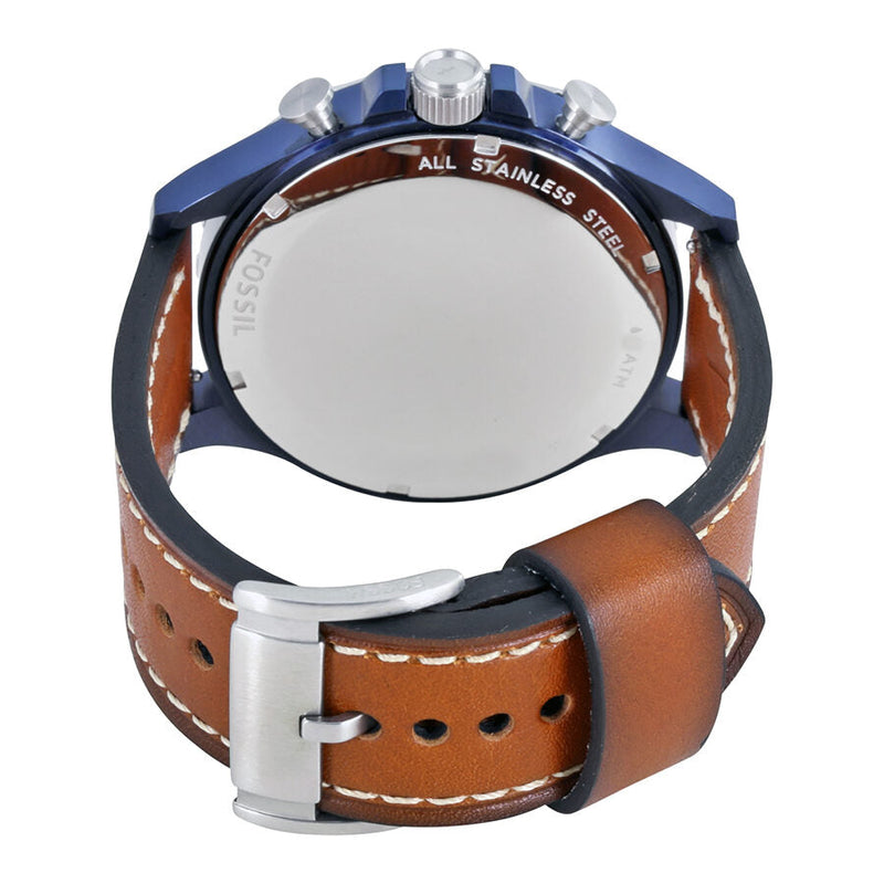 Fossil Nate Chronograph Blue Dial Brown Leather Strap Watch for Men - JR1504