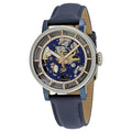 Fossil Boyfriend Skeleton Silver Dial Blue Leather Strap Watch for Women - ME3136