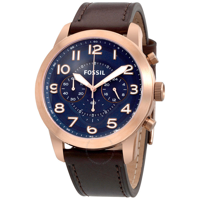 Fossil Pilot 54 Chronograph Blue Dial Brown Leather Strap Watch for Men - FS5204