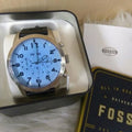 Fossil Pilot Chronograph Blue Dial Black Leather Strap Watch for Men - FS5162