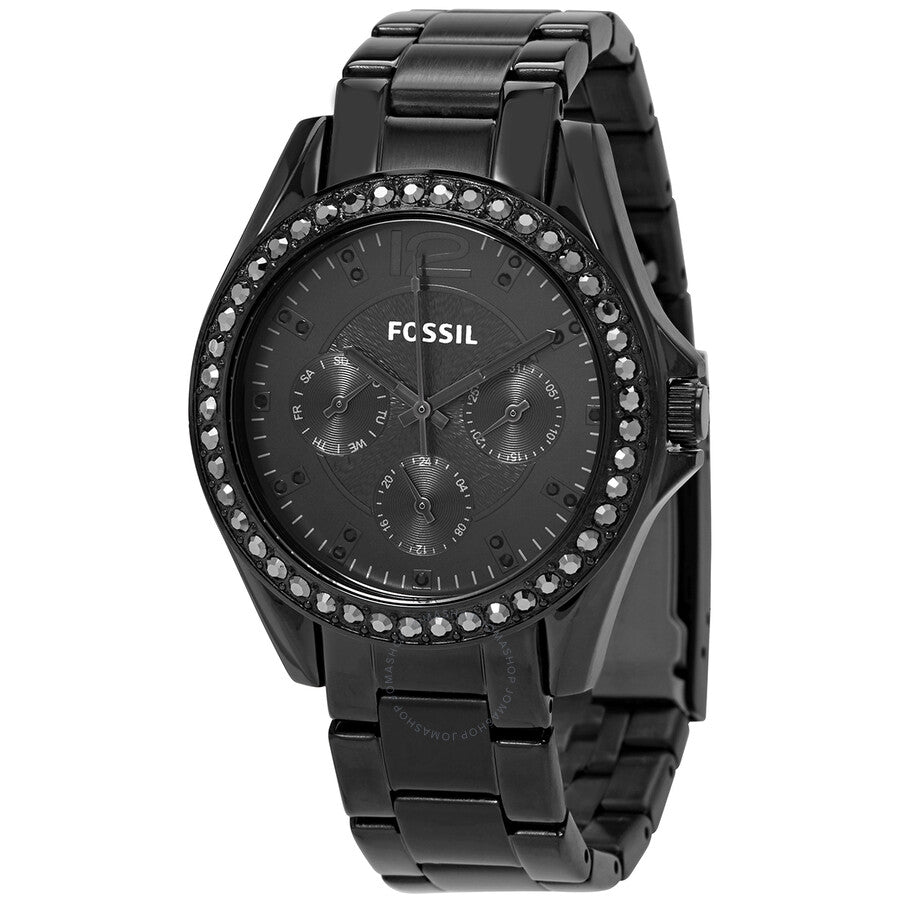 Fossil Riley Multifunction Black Dial Black Steel Strap Watch for Women - ES4519