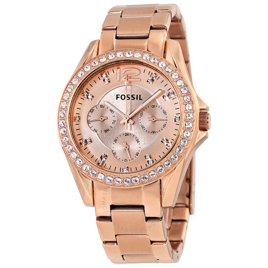 Fossil Riley Multifunction Rose Gold Dial Rose Gold Steel Strap Watch for Women - ES2811