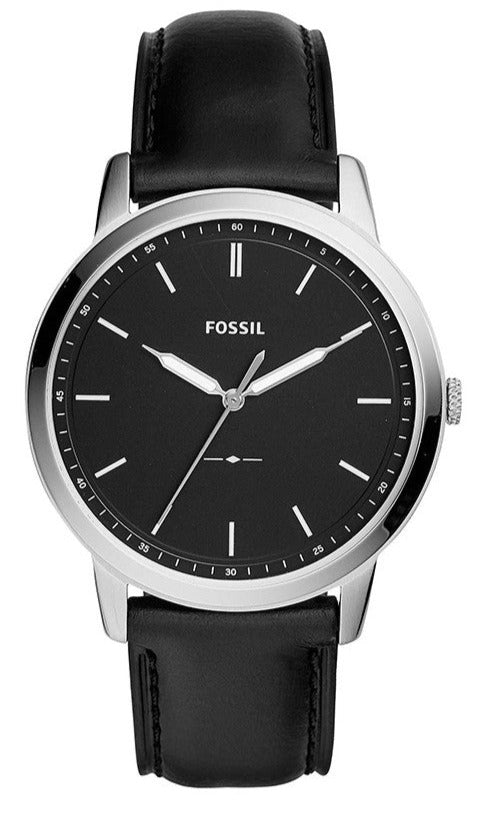 Fossil The Minimalist Three Hand Black Dial Black Leather Strap Watch for Men - FS5398