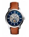 Fossil Townsman Automatic Skeleton Blue Dial Brown Leather Strap Watch for Men - ME3154