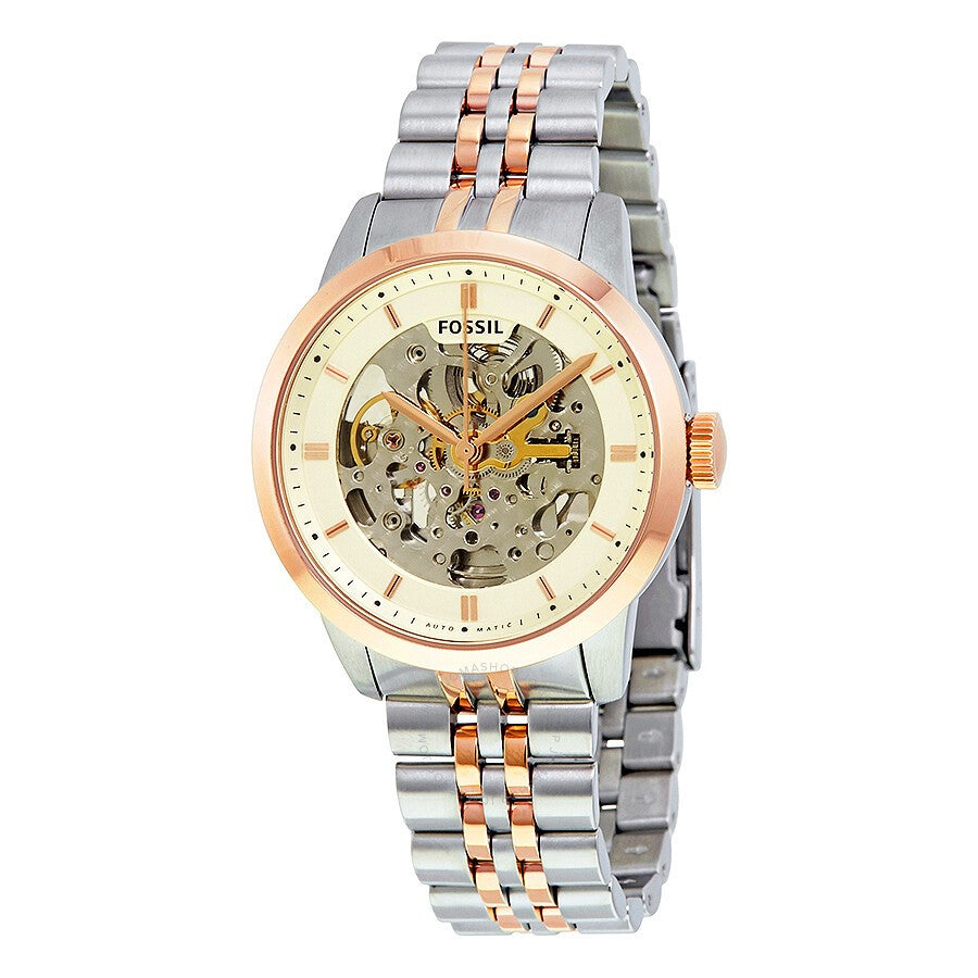 Fossil Townsman Skeleton Automatic White Dial Two Tone Steel Strap Watch for Men - ME3075