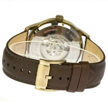 Fossil Flynn Mechanical Skeleton Beige Dial Brown Leather Strap Watch for Men - BQ2215