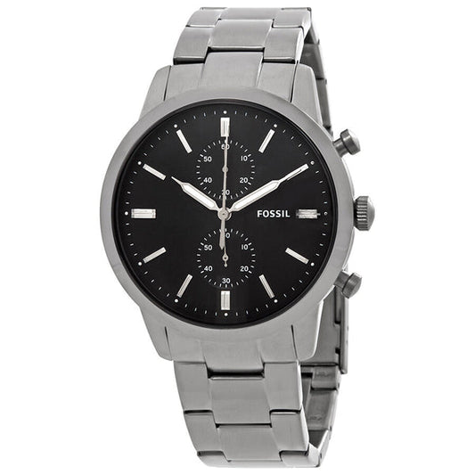 Fossil Townsman Chronograph Black Dial Silver Steel Strap Watch for Men - FS5349