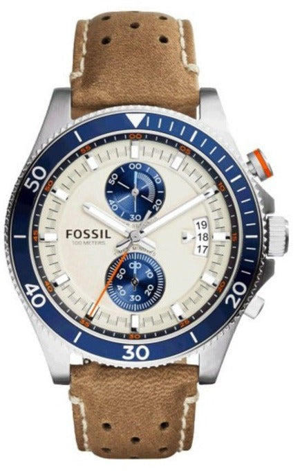 Fossil Wakefield Chronograph Cream Dial Brown Leather Strap Watch for Men - CH2951