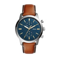 Fossil Townsman Chronograph Blue Dial Brown Leather Strap Watch for Men - FS5279