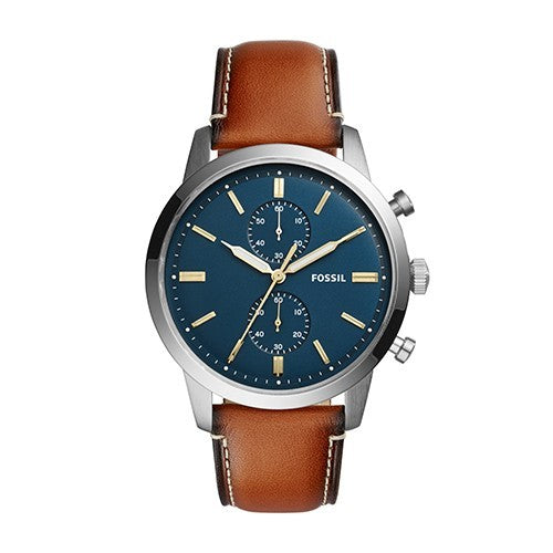 Fossil Townsman Chronograph Blue Dial Brown Leather Strap Watch for Men - FS5279