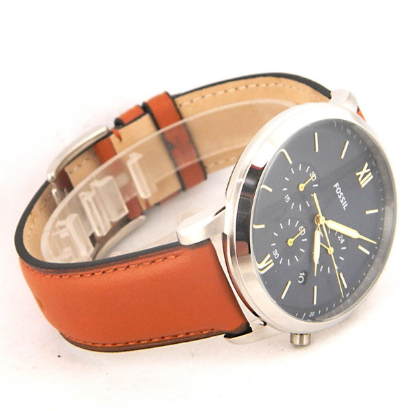 Fossil Neutra Chronograph Blue Dial Brown Leather Strap Watch for Men - FS5453