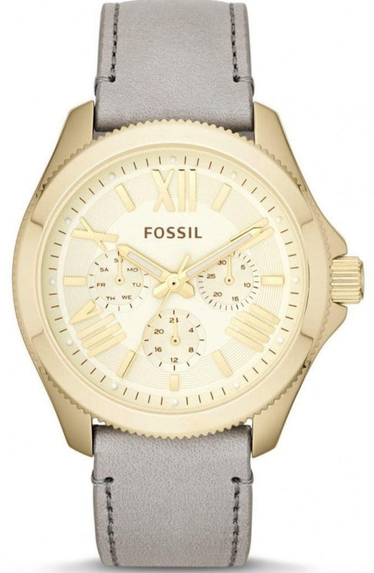 Fossil Cecile Champagne Dial Grey Leather Strap Watch for Women - AM4529