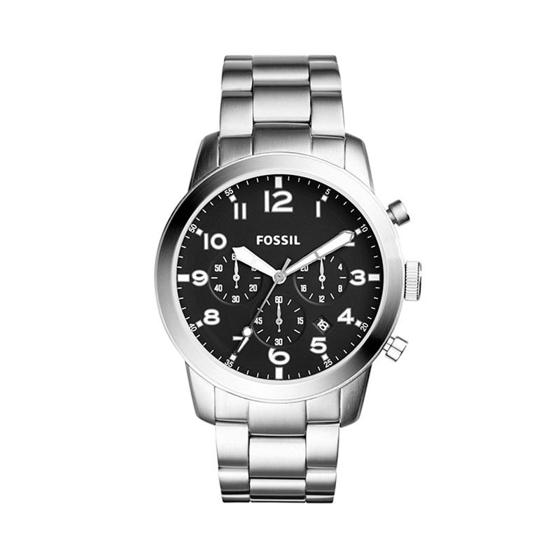 Fossil Pilot Chronograph Black Dial Silver Steel Strap Watch for Men - FS5141