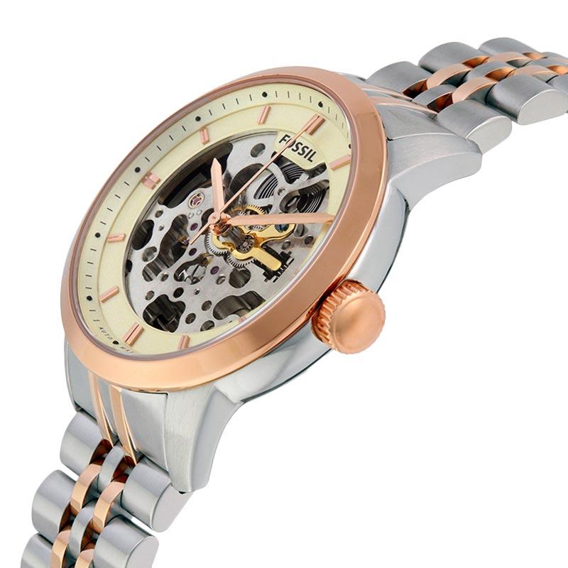 Fossil Townsman Skeleton Automatic White Dial Two Tone Steel Strap Watch for Men - ME3075