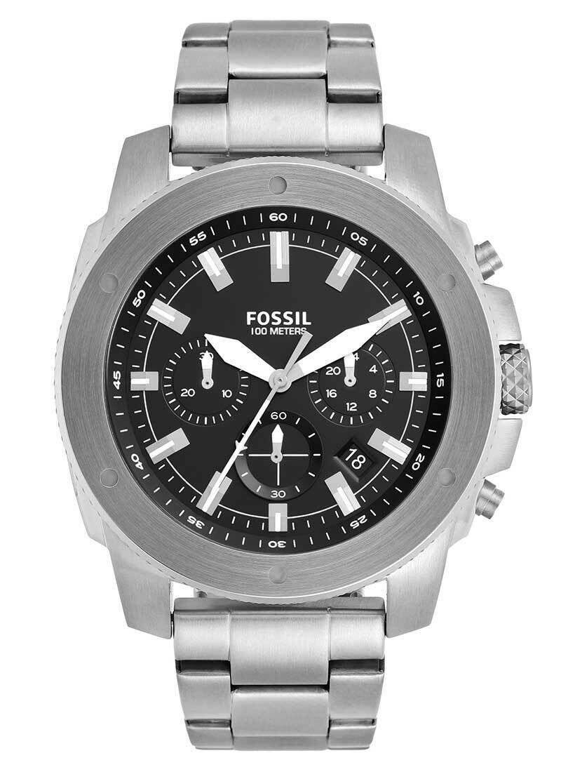 Fossil Modern Machine Black Dial Silver Steel Strap Watch for Men - FS4926