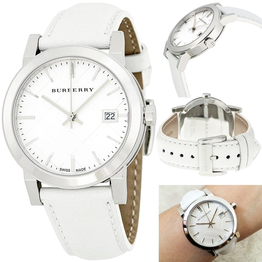 Burberry The City White Dial White Leather Strap Watch for Women - BU9128