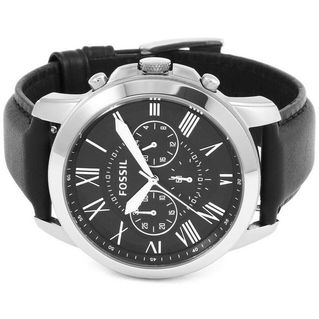 Fossil Grant Chronograph Black Dial Black Leather Strap Watch for Men - FS4812