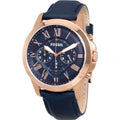 Fossil Grant Chronograph Blue Dial Blue Leather Strap Watch for Men - FS4835