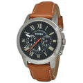 Fossil Grant Chronograph Green Dial Brown Leather Strap Watch for Men - FS4918