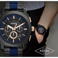 Fossil Machine Chronograph Black Dial Two Tone Steel Strap Watch for Men - FS5164