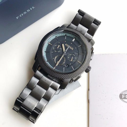 Fossil Machine Chronograph Grey Dial Grey Steel Strap Watch for Men - FS5172