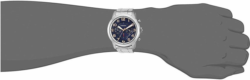 Fossil Pilot 54 Chronograph Navy Blue Dial Silver Steel Strap Watch for Men - FS5203