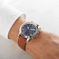 Fossil Grant Chronograph Blue Dial Brown Leather Strap Watch for Men - FS5210