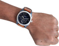 Fossil Machine Chronograph Blue Dial Brown Leather Strap Watch for Men - FS5232